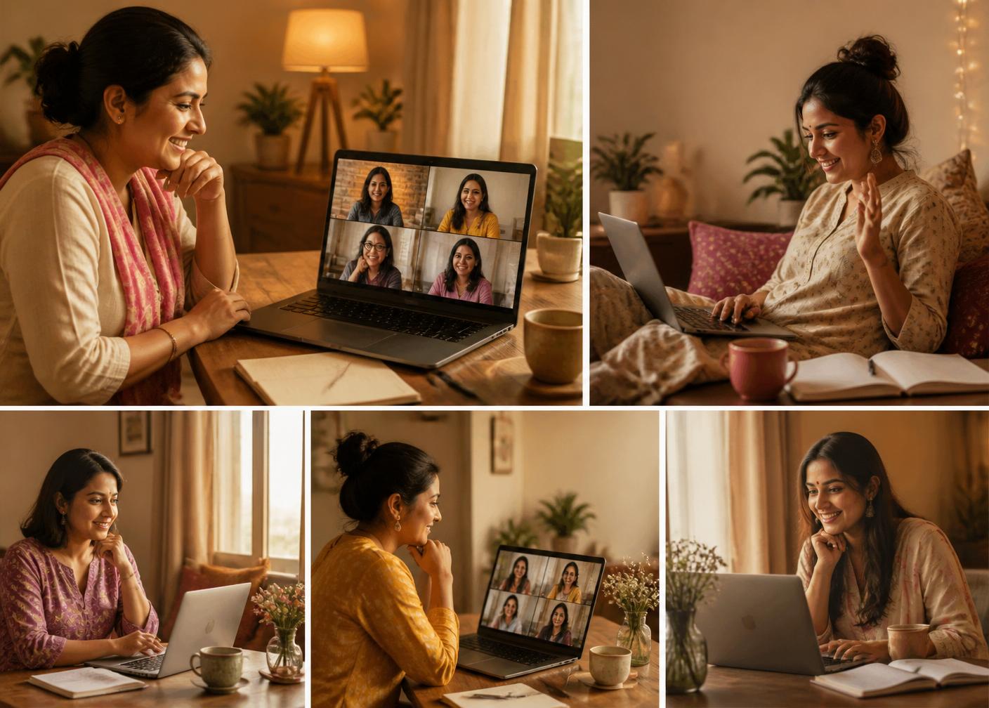Marathi women joining an online community call